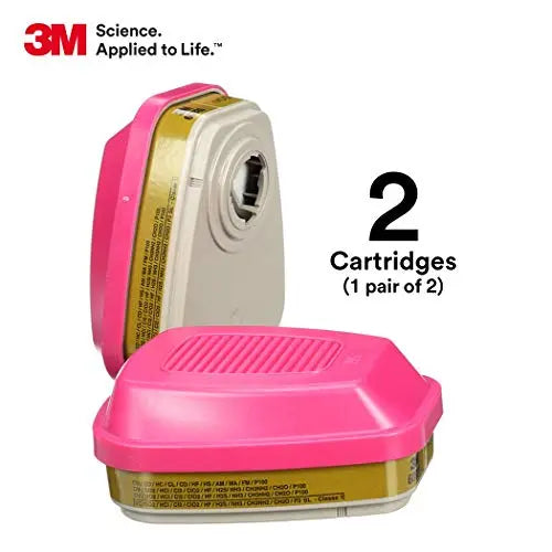 3M P100 Respirator Cartridge/Filter 60923, 1 Pair, Helps Protect Against Organic Vapors, Acid Gases, and Particulates,Magenta, Yellow 3M