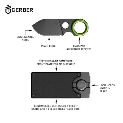 Gerber Gear GDC Money Clip with Pocket Knife - Fixed Blade Knife and Case - EDC Gear and Equipment Stocking Stuffers - Stainless Steel