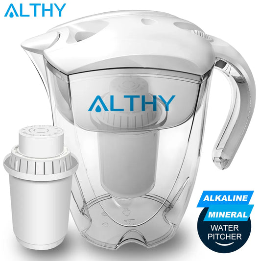 ALTHY 3.5L Mineral Alkaline Water Pitcher Filter - 400L Long-Life Filters - Alkalizer Purifier Filtration System +pH -ORP
