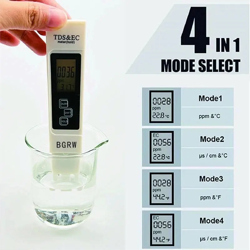 1PC White Digital Water Quality Tester TDS EC Meter Range 0 to 9990 Multifunctional Water Purity Temperature TEMP PPM Tester