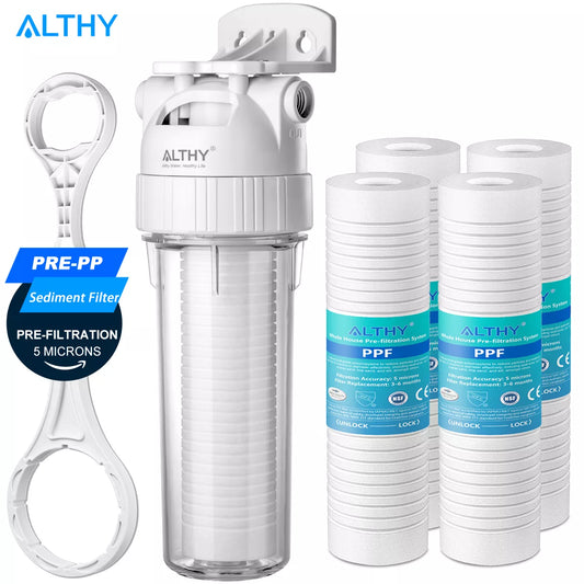 ALTHY 5 Micron Whole House Sediment Water Filter System Prefilter Purifier, 10 Inch PP cotton Pre filter