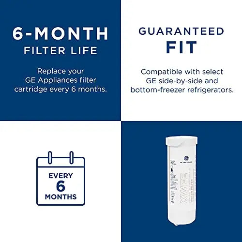 GE XWFE Refrigerator Water Filter | Certified to Reduce Lead, Sulfur, and 50+ Other Impurities | Replace Every 6 Months for Best Results | Pack of 1 GE